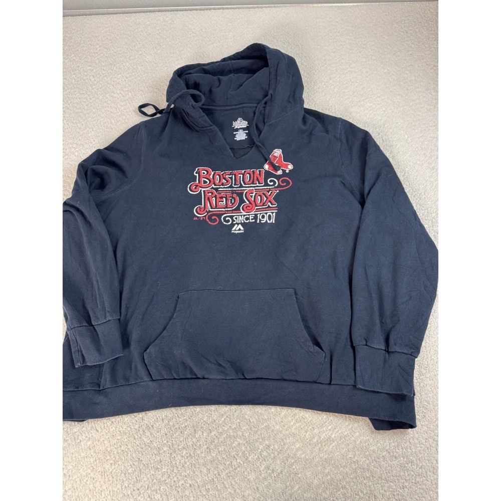 Majestic Mens Boston Red Sox MLB Pullover Hoodie Sweatshirt Navy Blue 3X